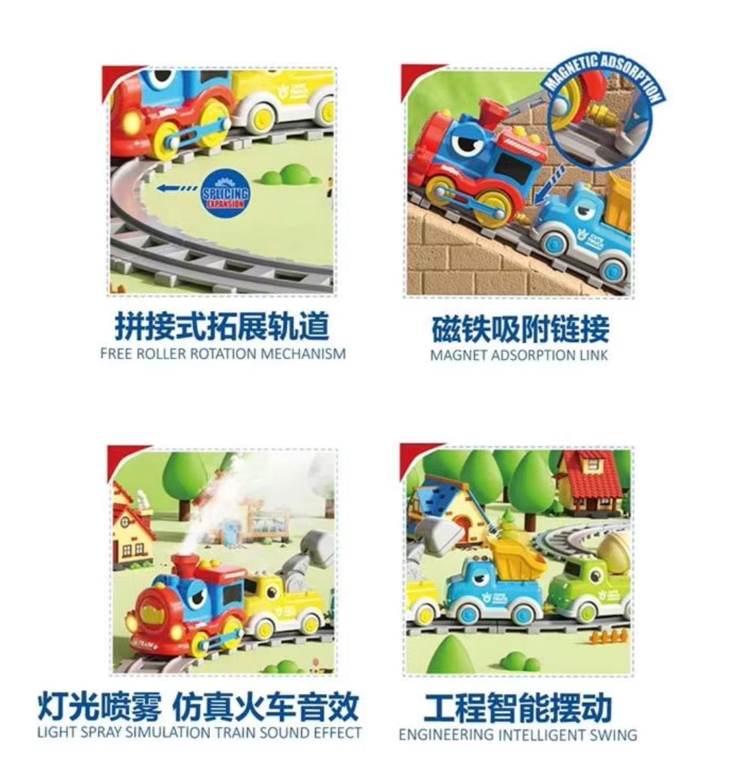 Customizable Dinosaur Track Train Toys for Kids | LED Lights & Spray