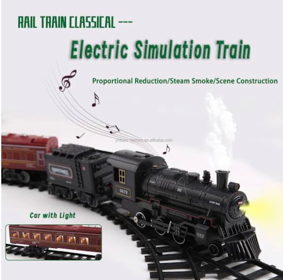 Retro Steam Train Set – Electric DIY Railway with Lights, Sounds & Smoke