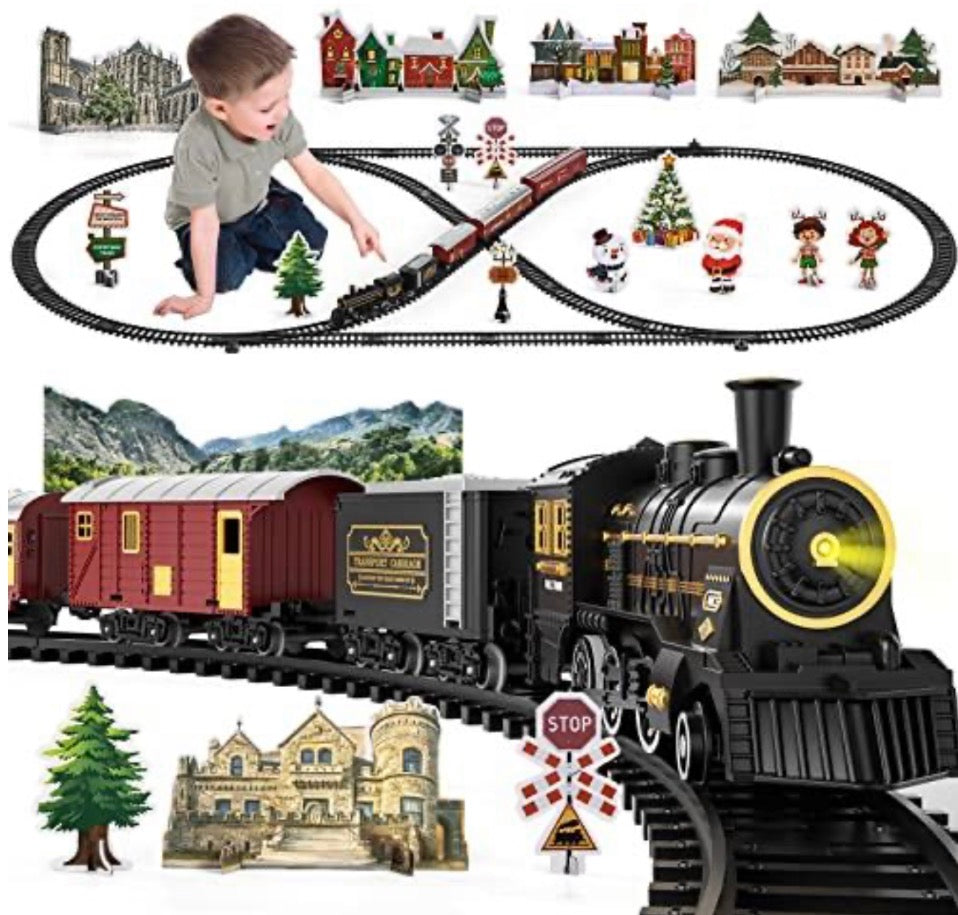 Retro Steam Train Set – Electric DIY Railway with Lights, Sounds & Smoke