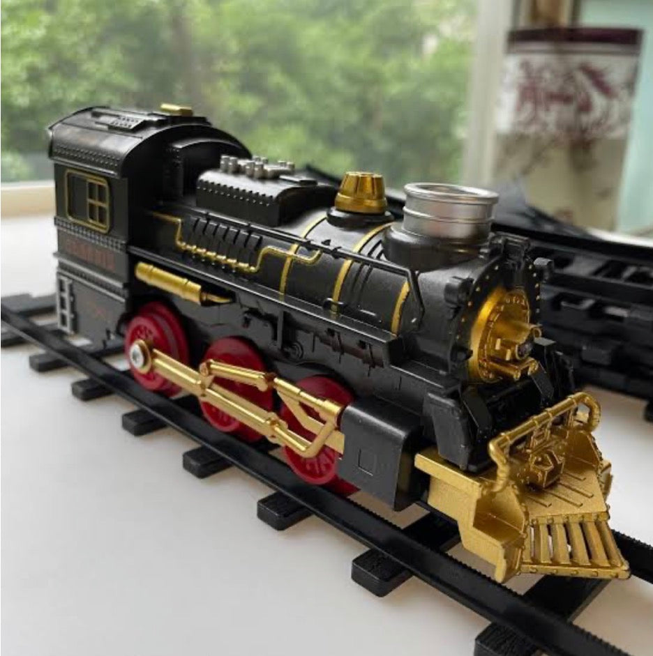 Retro Steam Train Set – Electric DIY Railway with Lights, Sounds & Smoke
