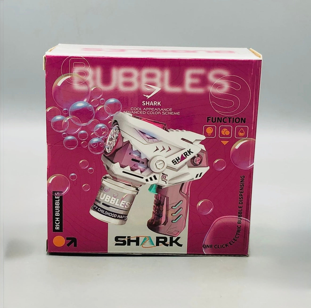 6-Holes Mini Shark Bubble Gun – Colorful Bubbles & LED Light Fun for Kids