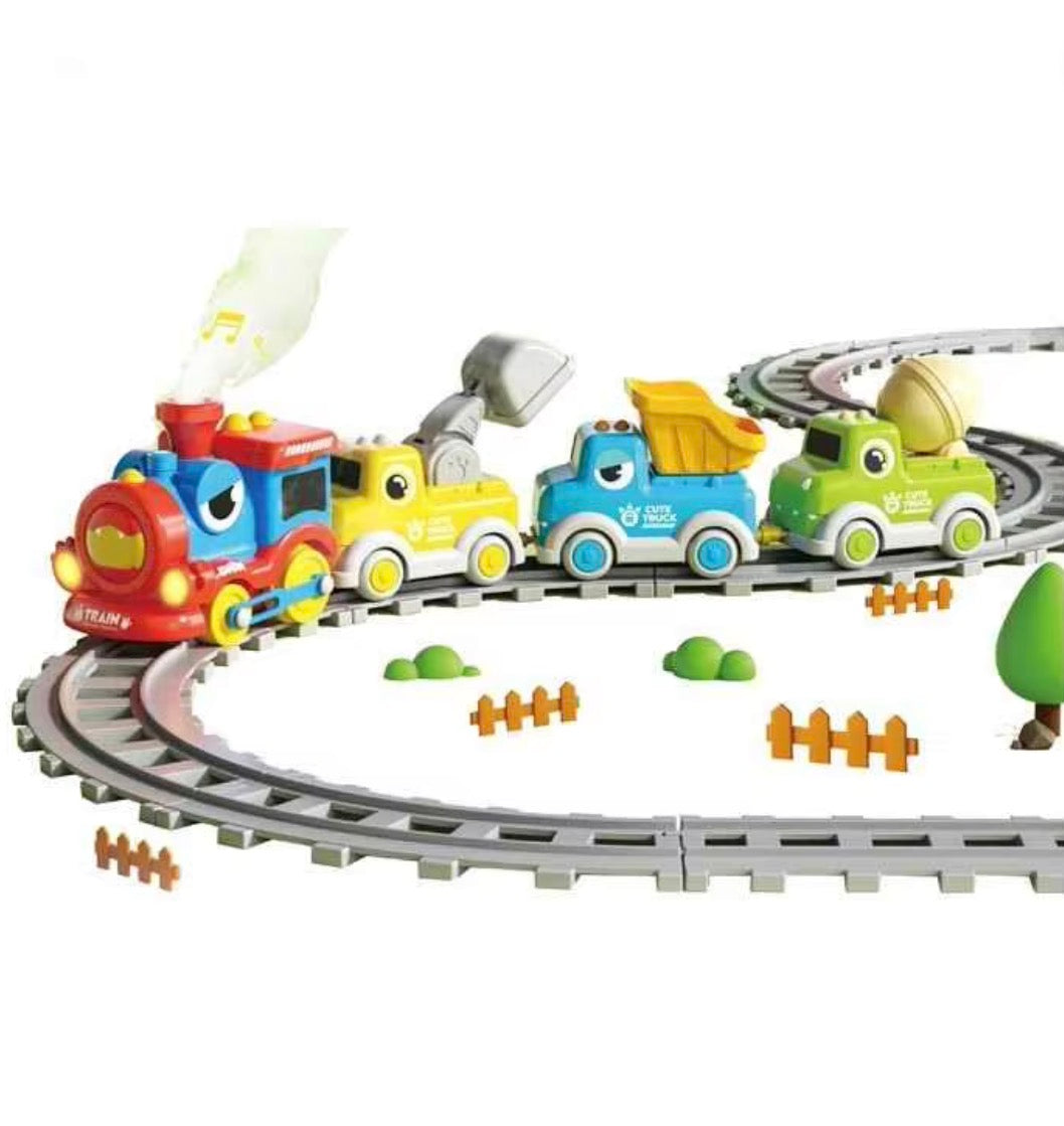 Customizable Dinosaur Track Train Toys for Kids | LED Lights & Spray