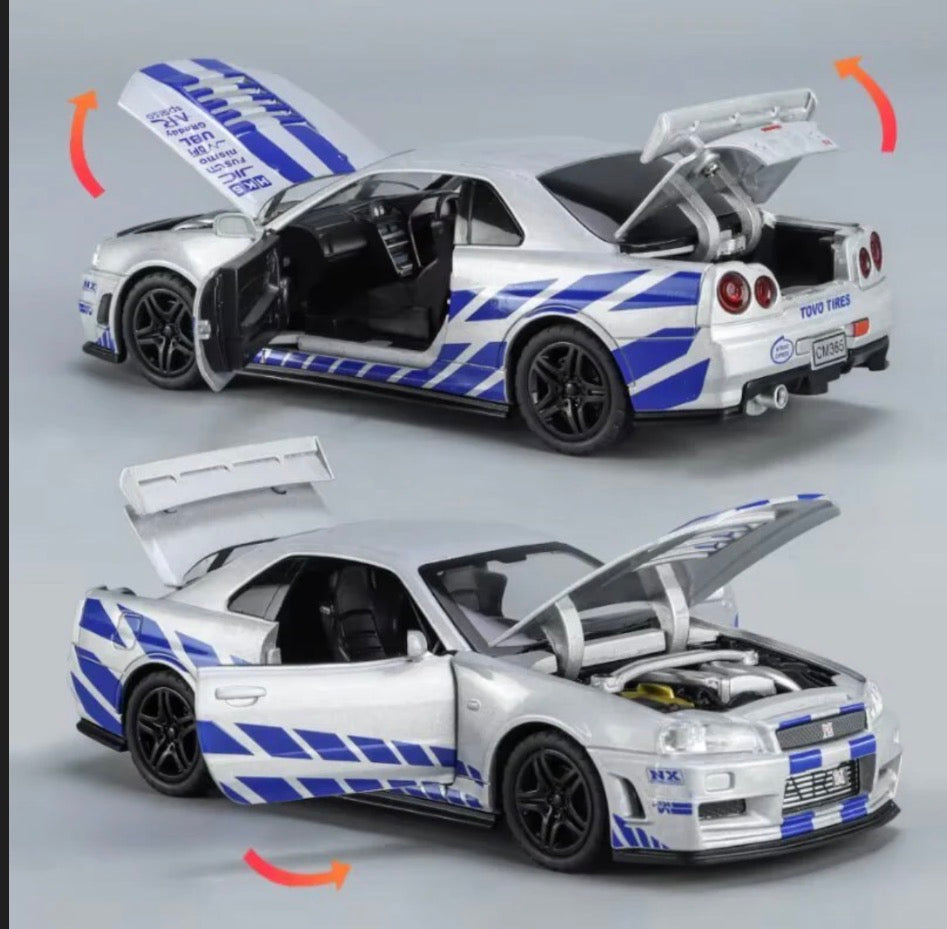 1:24 Diecast Nissan Skyline GTR-R34 Modified Model Car