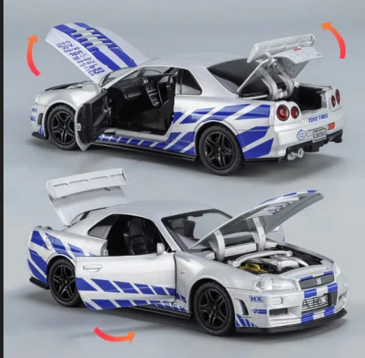 1:24 Diecast Nissan Skyline GTR-R34 Modified Model Car