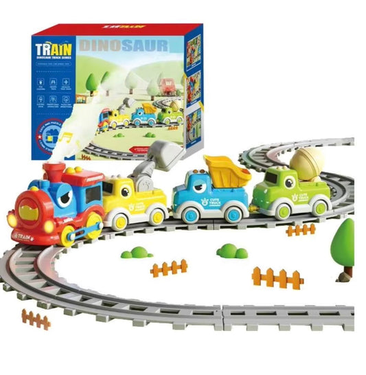 Customizable Dinosaur Track Train Toys for Kids | LED Lights & Spray