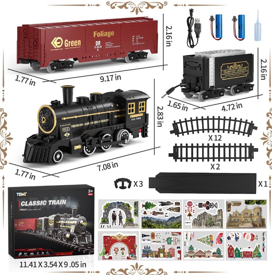 Retro Steam Train Set – Electric DIY Railway with Lights, Sounds & Smoke