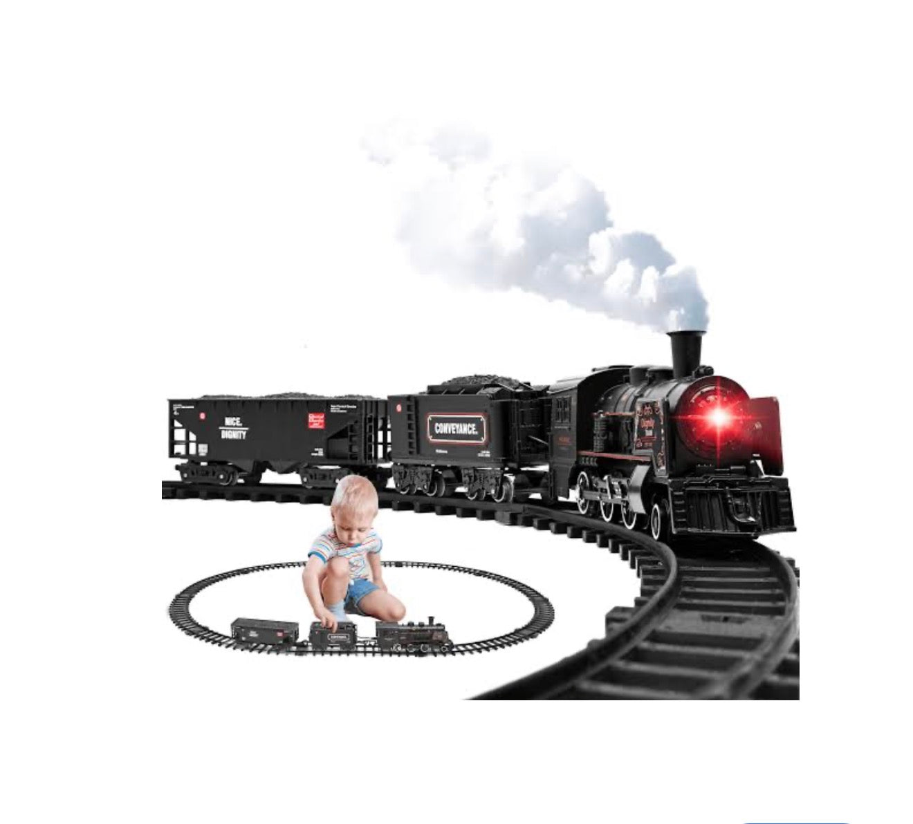 Retro Steam Train Set – Electric DIY Railway with Lights, Sounds & Smoke