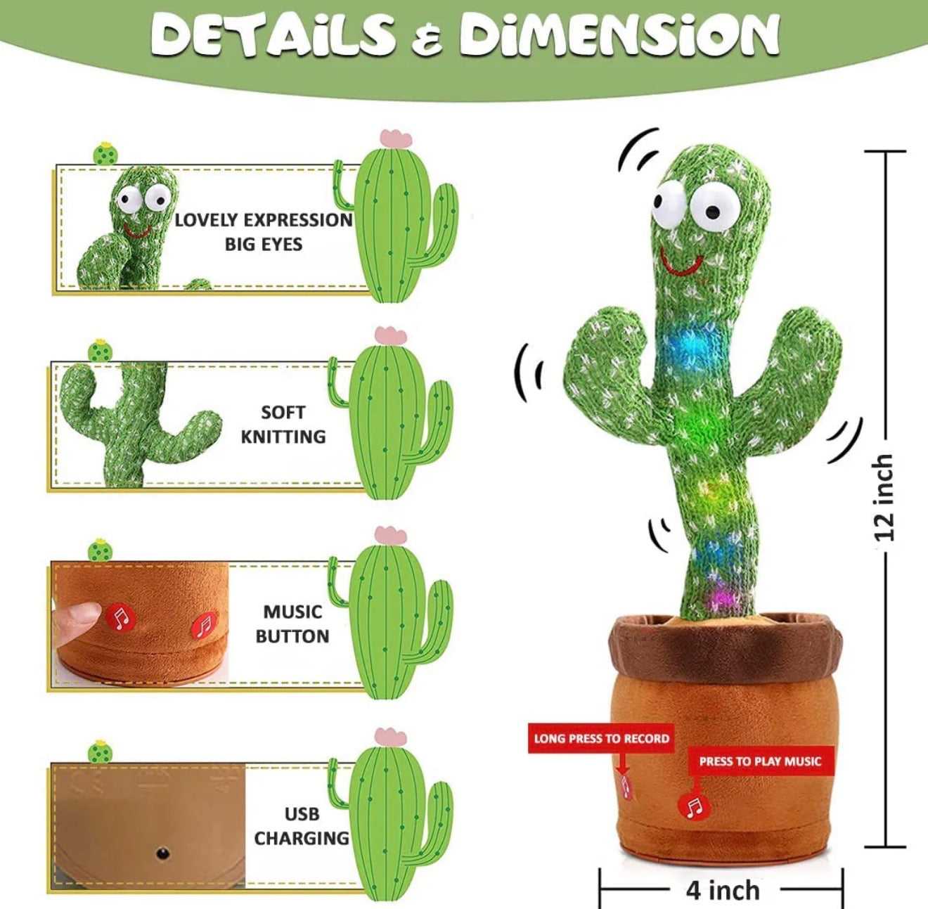 Dancing Cactus Toy | Singing, Dancing & Voice Repeating Fun