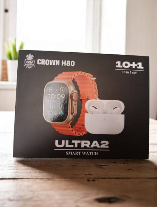 Crown Watch Ultra 2 – Smartwatch with 10+1 Strap Combo | Fitness & Style in One