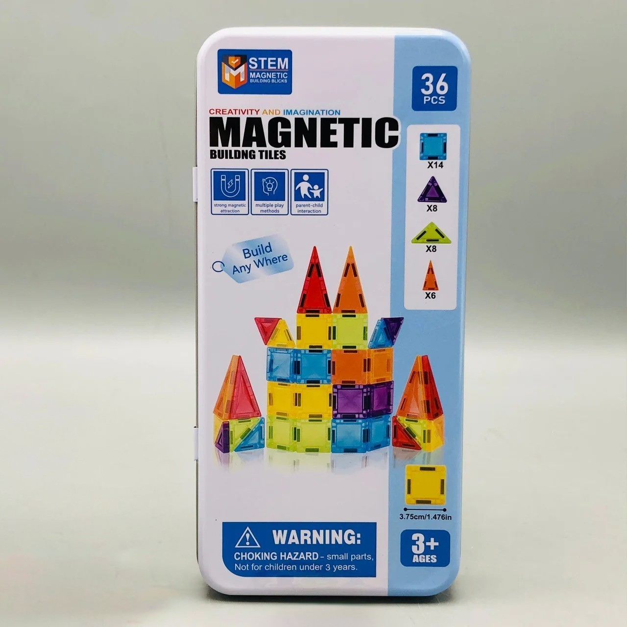 36Pcs Kids Magnetic Tiles Building Set With Storage Box