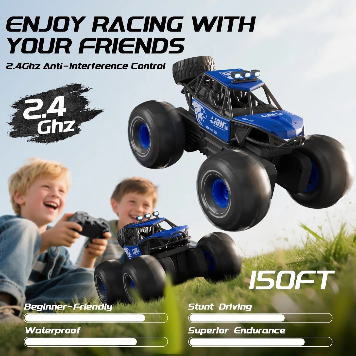 4DRC 1:14 Remote Control Cars , Waterproof 4WD off Road Truck Remote Control Car Metal ShellToys Gifts for Kids Adults Gift,blue