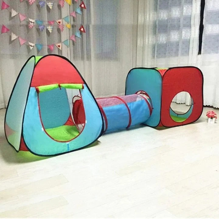 3 In 1 Children's, Kids Pop Up Play Tent And Tunnel Set -Foldable Pop Up Kids Toddler Play Tent For Boys, Girls, Indoor Outdoor Use With Tunnel And Ball Pit