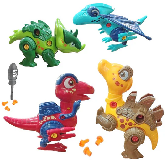 DIY 4Pcs Dinosaur Themed Screw Vehicles